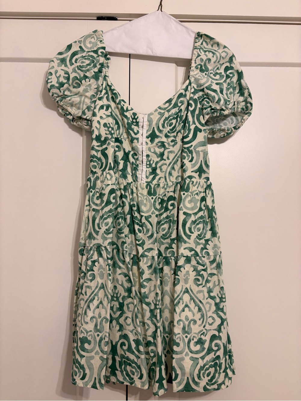House of Harlow Women's Green and White Printed Puff-Sleeve Dress
